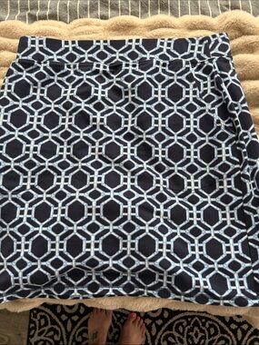 Belle by Kim Gravel Navy Pencil skort with Light Blue Geometric Print
